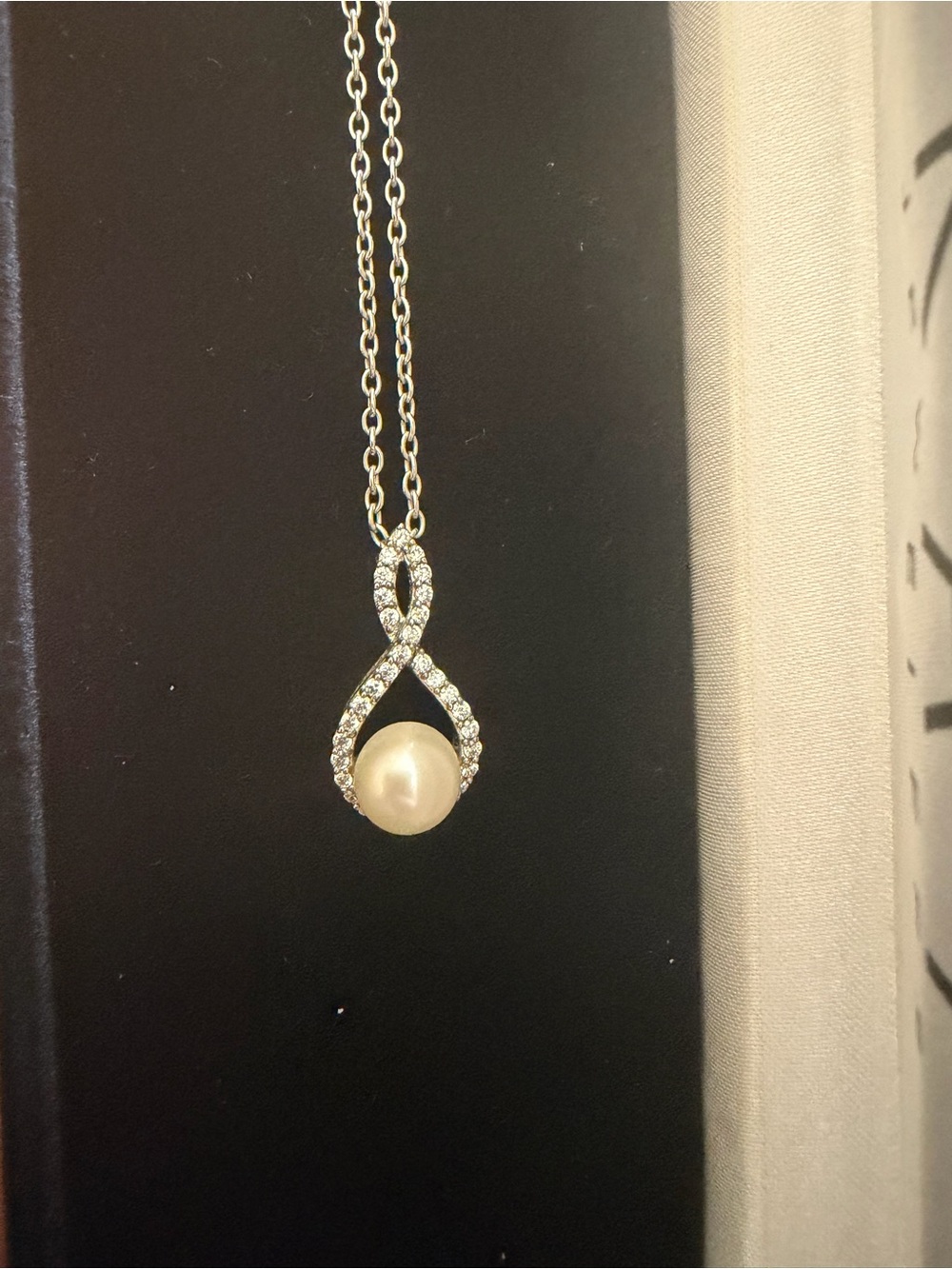 Pearl and Crystal Infinity Pendant Necklace - 925 Silver